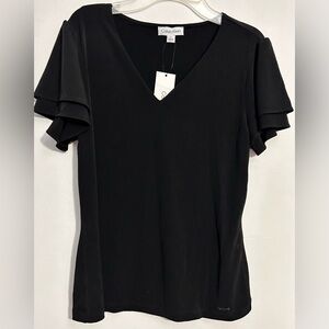 Calvin Klein Black V-Neck Flutter Sleeve Top
